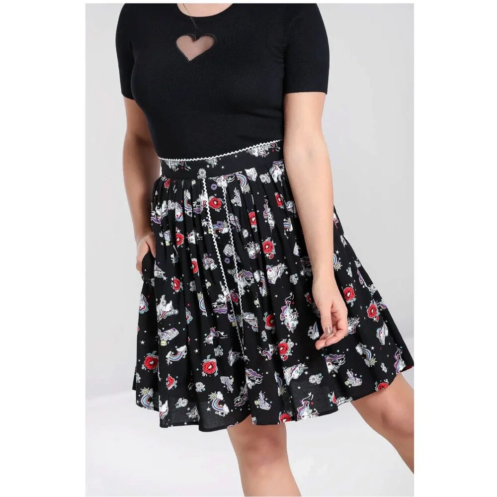 Hell Bunny Skirt Women XL Black Unicorn Rainbow 60s Mod Retro Kidcore Kawaii NWT - Picture 2 of 15